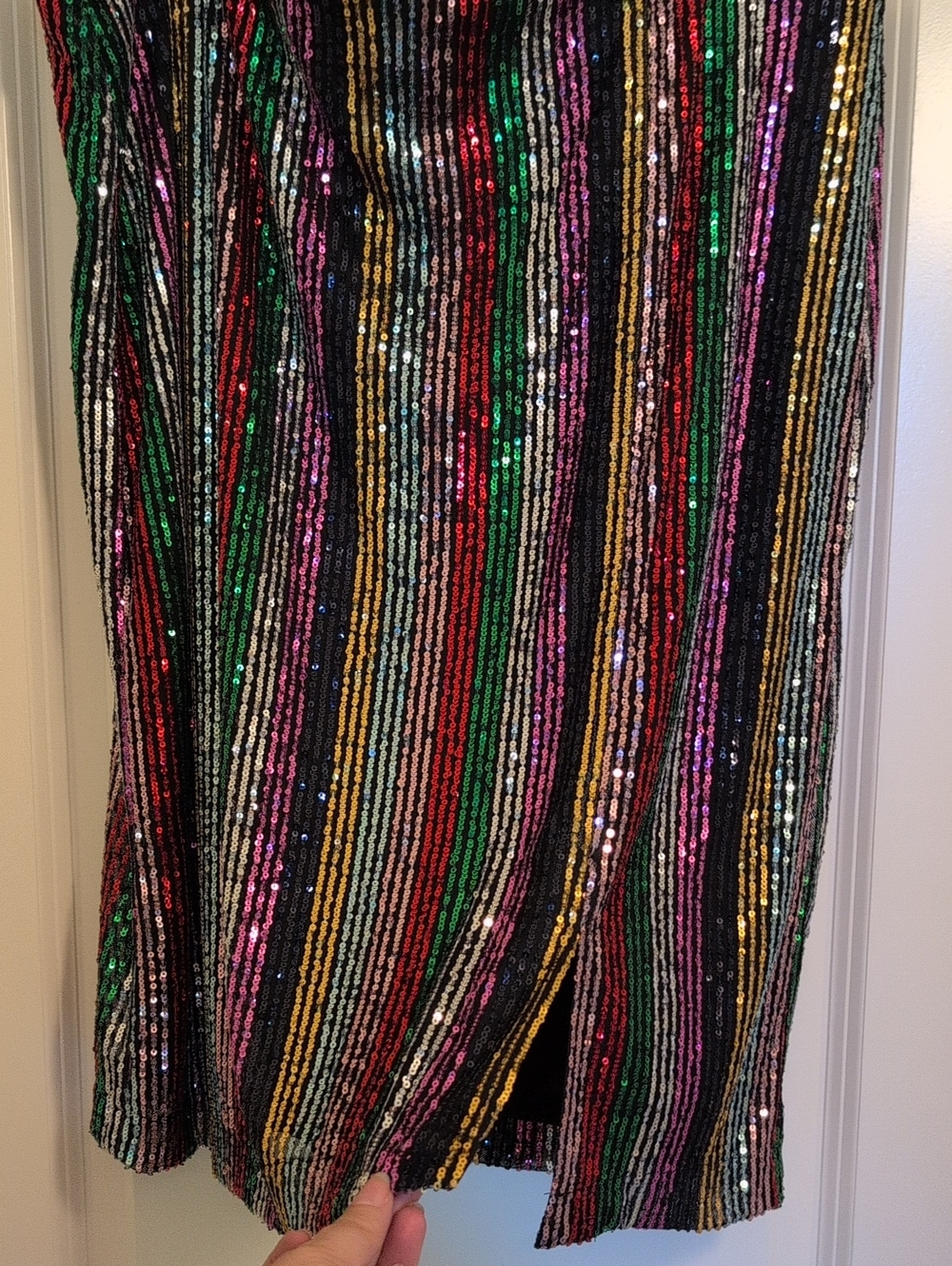NEW Sequin Festive Colorful Stretchy Skirt With Front Side Slit,  size XL